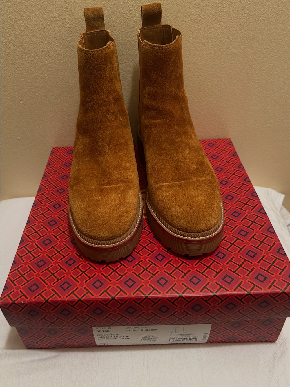 Tory Burch Women's Suede Chelsea Booties in Cognac
